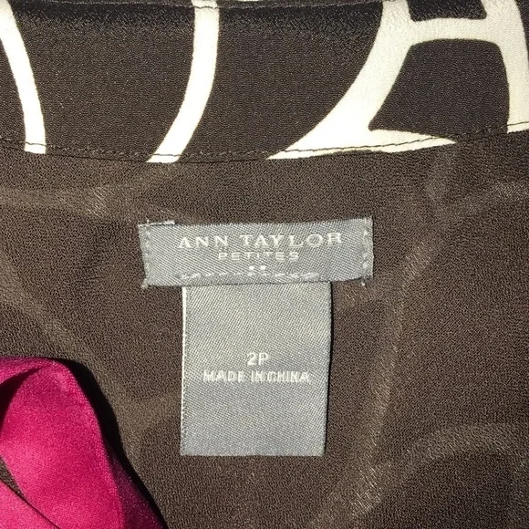 Ann Taylor Petite Brown/white Leaves Tank Top W/ Pink Ribbon Tie At Neck Blouse - Picture 3 of 7